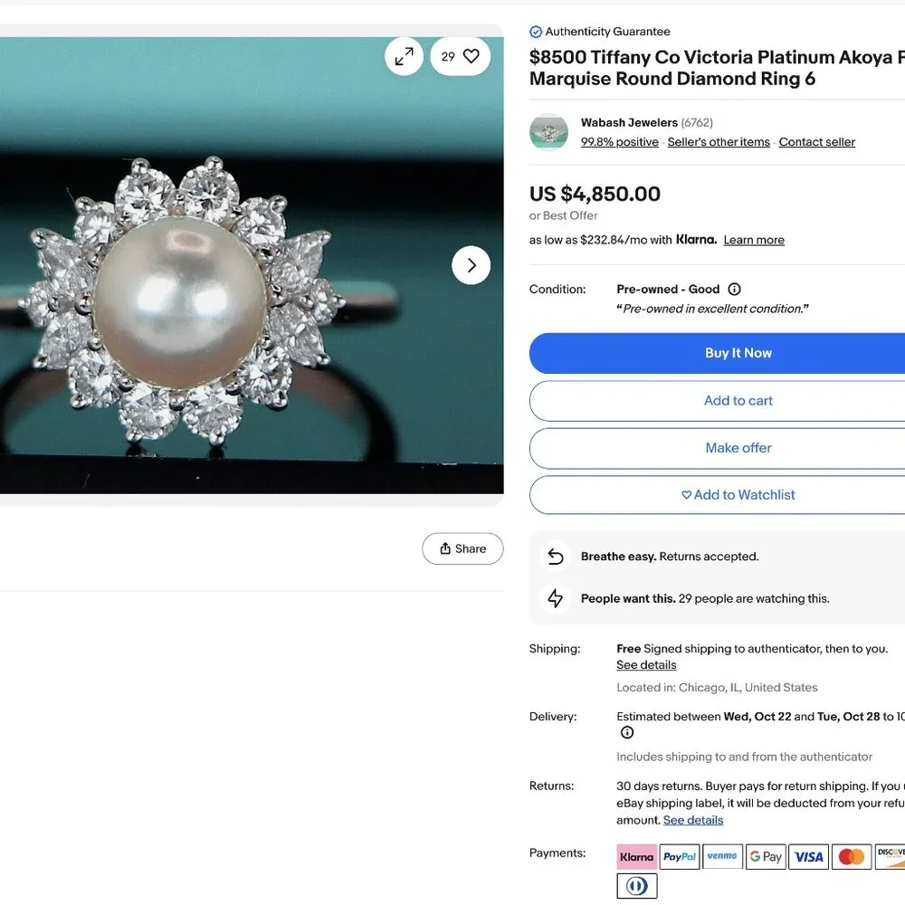 Tiffany & Co. platinum pearl